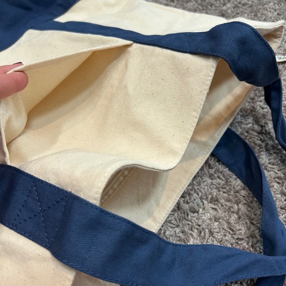 TOPDesign Large Canvas Tote Bag Navy Blue Bottom Beige Shopping Zipper Pocket - Picture 6 of 9